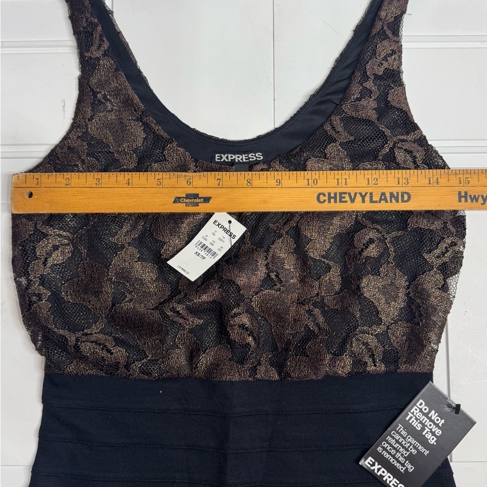 Express NWT Bodycon Black Tan Lace Sleeveless Cocktail Dress Size XS - Picture 6 of 7